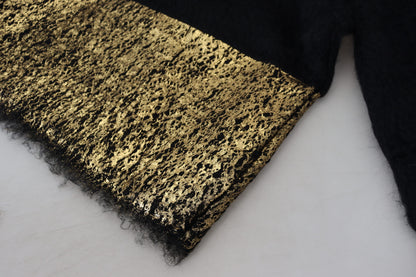 Dolce & Gabbana Jersey de cuello alto en mohair negro y dorado para hombre