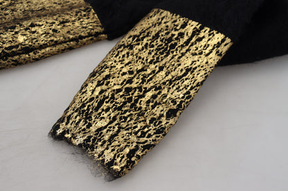 Dolce & Gabbana Jersey de cuello alto en mohair negro y dorado para hombre