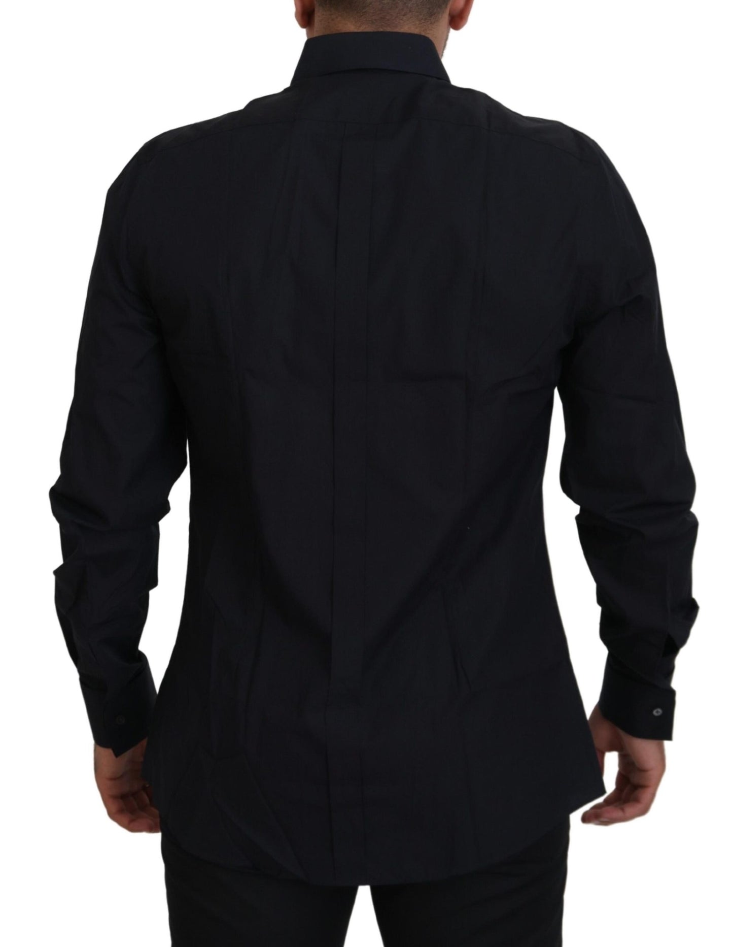 Camisa de vestir de algodón negra y dorada de Dolce & Gabbana de corte entallado para hombre