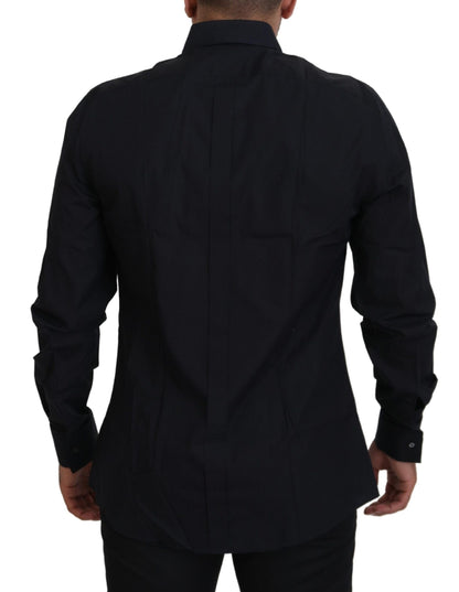 Camisa de vestir de algodón negra y dorada de Dolce & Gabbana de corte entallado para hombre