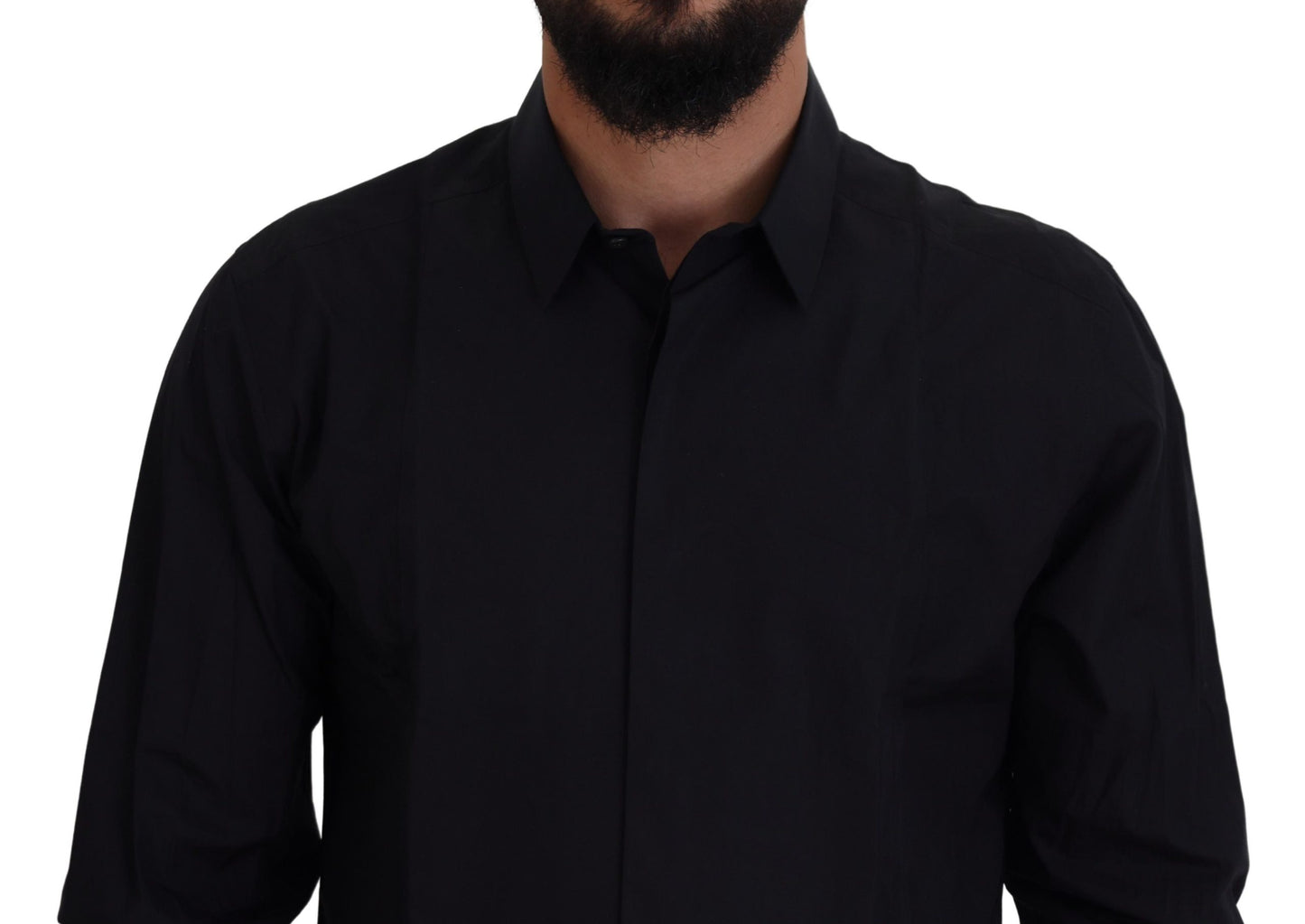 Camisa de vestir de algodón negra y dorada de Dolce & Gabbana de corte entallado para hombre