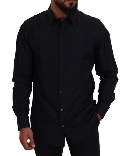 Camisa de vestir de algodón negra y dorada de Dolce & Gabbana de corte entallado para hombre