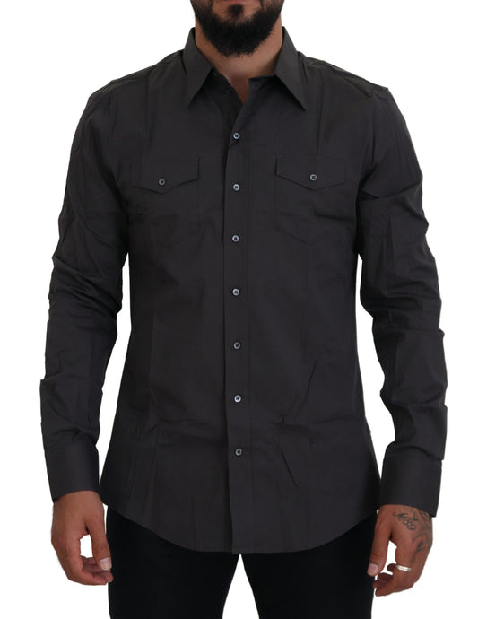 Camisa de vestir elástica ajustada SICILIA gris de Dolce & Gabbana