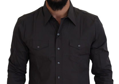 Camisa de vestir elástica ajustada SICILIA gris de Dolce & Gabbana