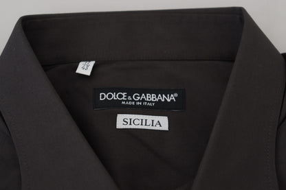 Camisa de vestir elástica ajustada SICILIA gris de Dolce & Gabbana