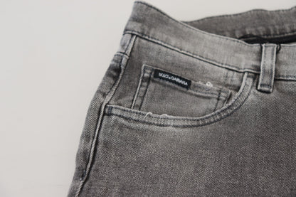 Vaqueros ajustados de mezclilla de algodón gris lavado de Dolce & Gabbana