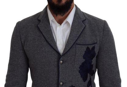 Chaqueta Blazer Dolce & Gabbana de Lana Gris con Rosas de Corte Entallado