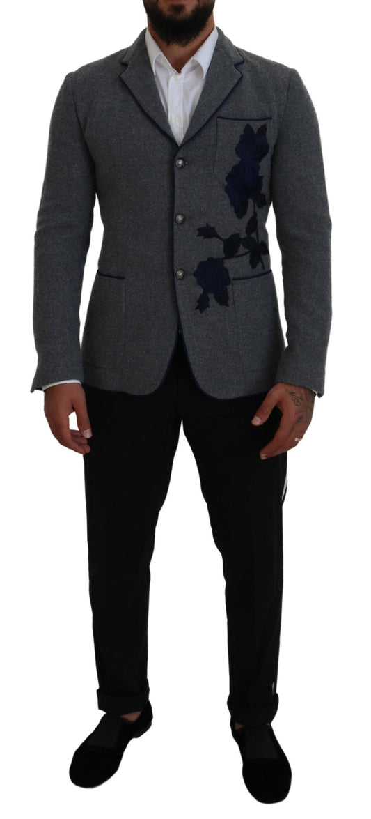 Chaqueta Blazer Dolce & Gabbana de Lana Gris con Rosas de Corte Entallado