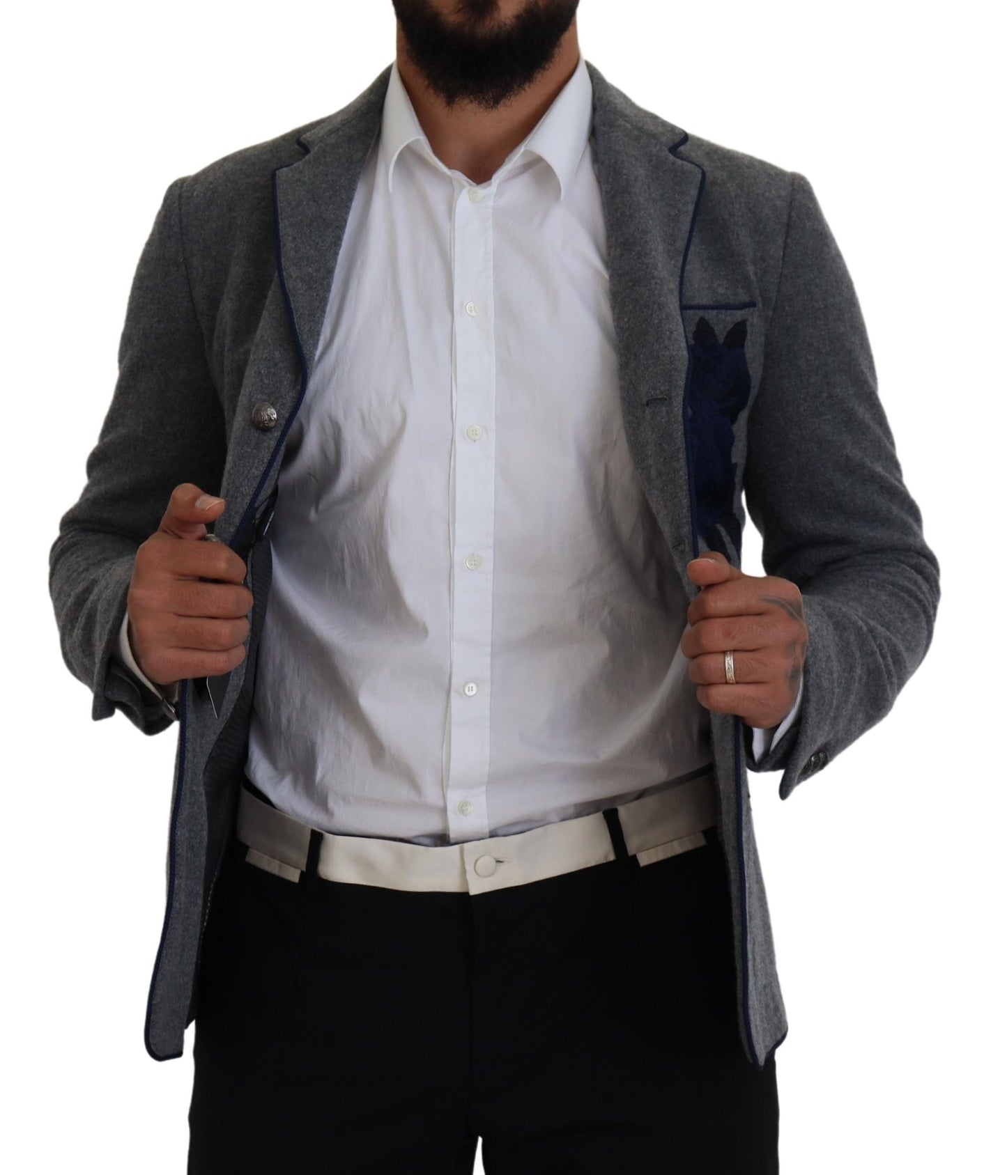 Chaqueta Blazer Dolce & Gabbana de Lana Gris con Rosas de Corte Entallado