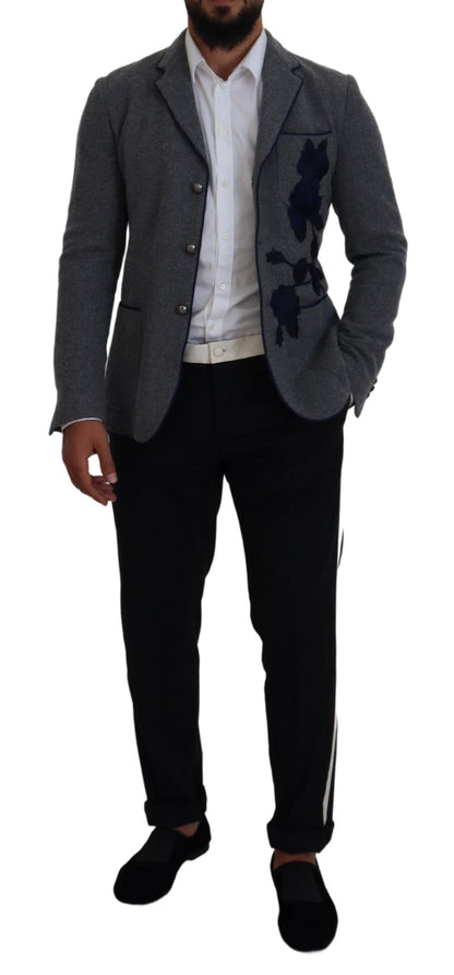 Chaqueta Blazer Dolce & Gabbana de Lana Gris con Rosas de Corte Entallado