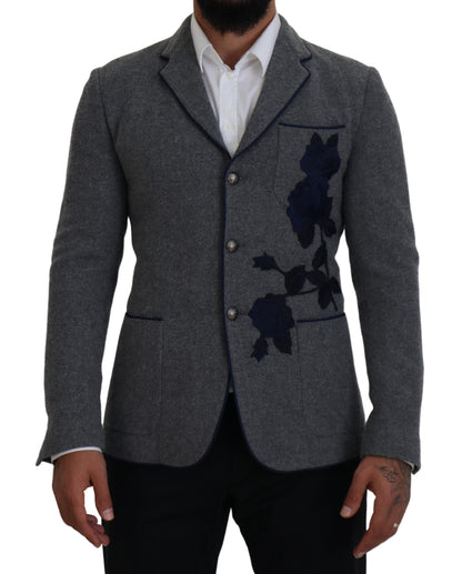 Chaqueta Blazer Dolce & Gabbana de Lana Gris con Rosas de Corte Entallado