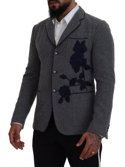 Chaqueta Blazer Dolce & Gabbana de Lana Gris con Rosas de Corte Entallado