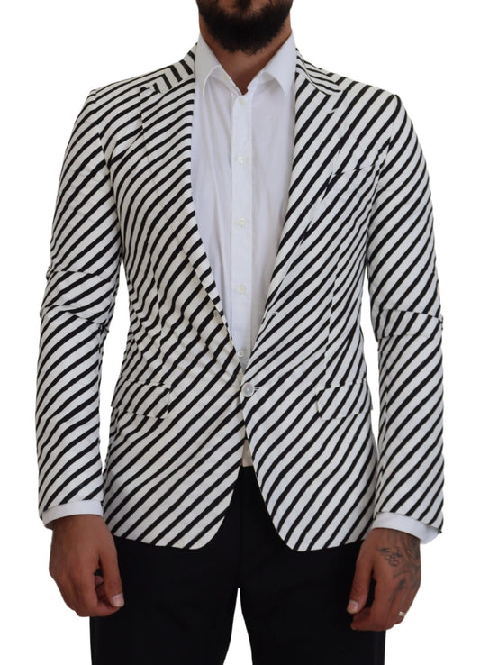 Chaqueta Blazer Dolce & Gabbana Blanca con Rayas Negras de Corte Ajustado