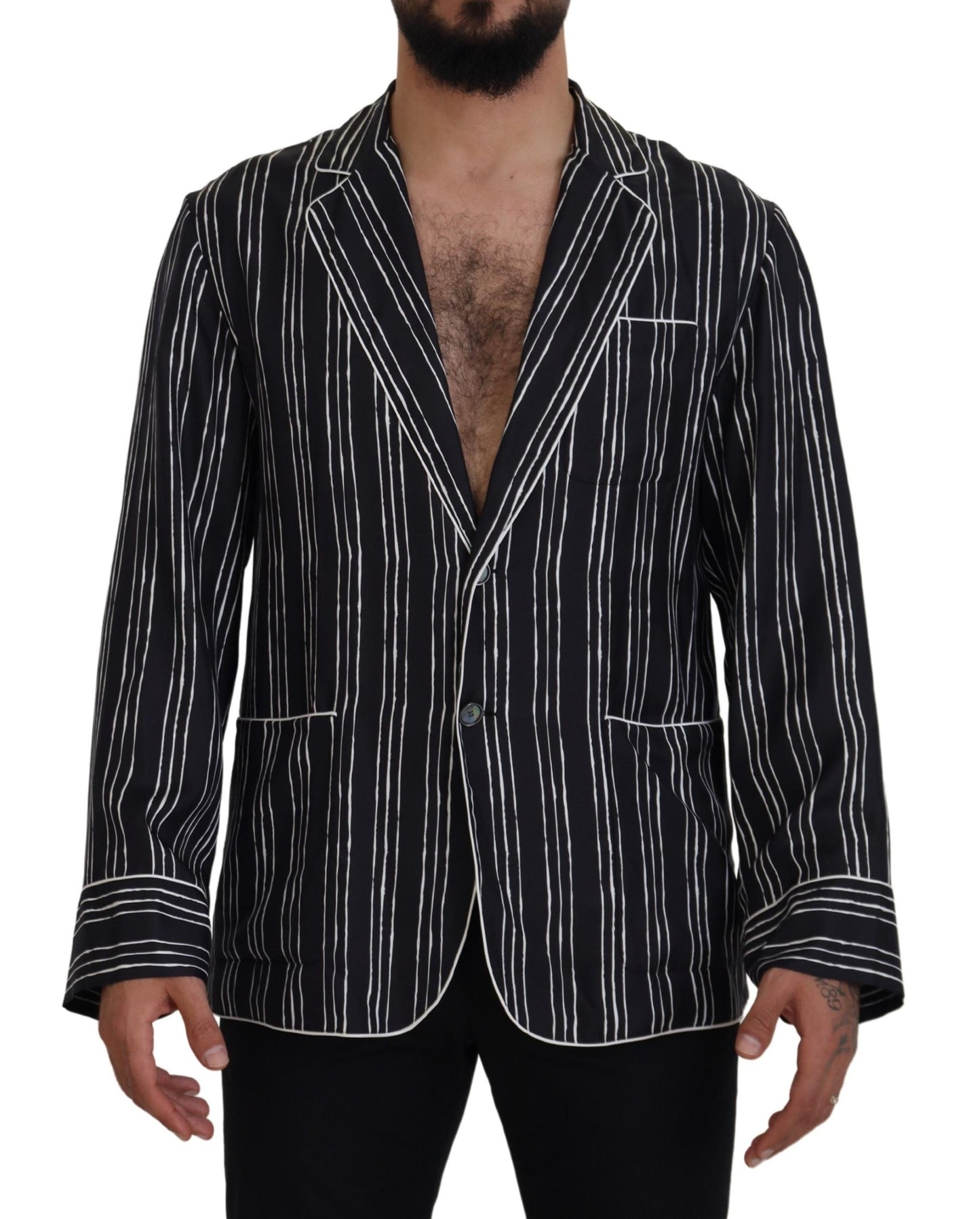 Camisa/chaqueta de pijama de seda a rayas azules de Dolce & Gabbana