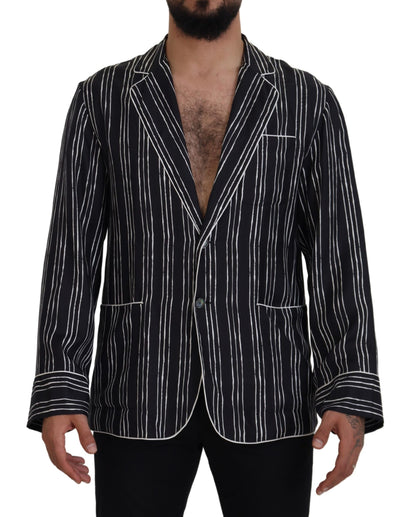 Camisa/chaqueta de pijama de seda a rayas azules de Dolce & Gabbana