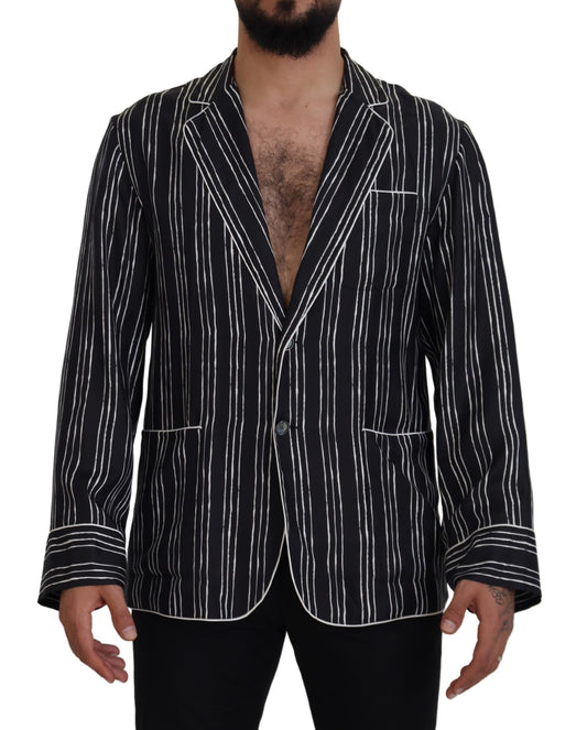 Camisa/chaqueta de pijama de seda a rayas azules de Dolce & Gabbana