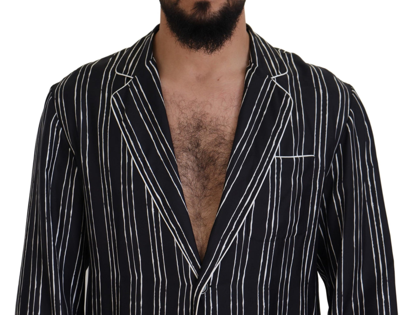 Camisa/chaqueta de pijama de seda a rayas azules de Dolce & Gabbana