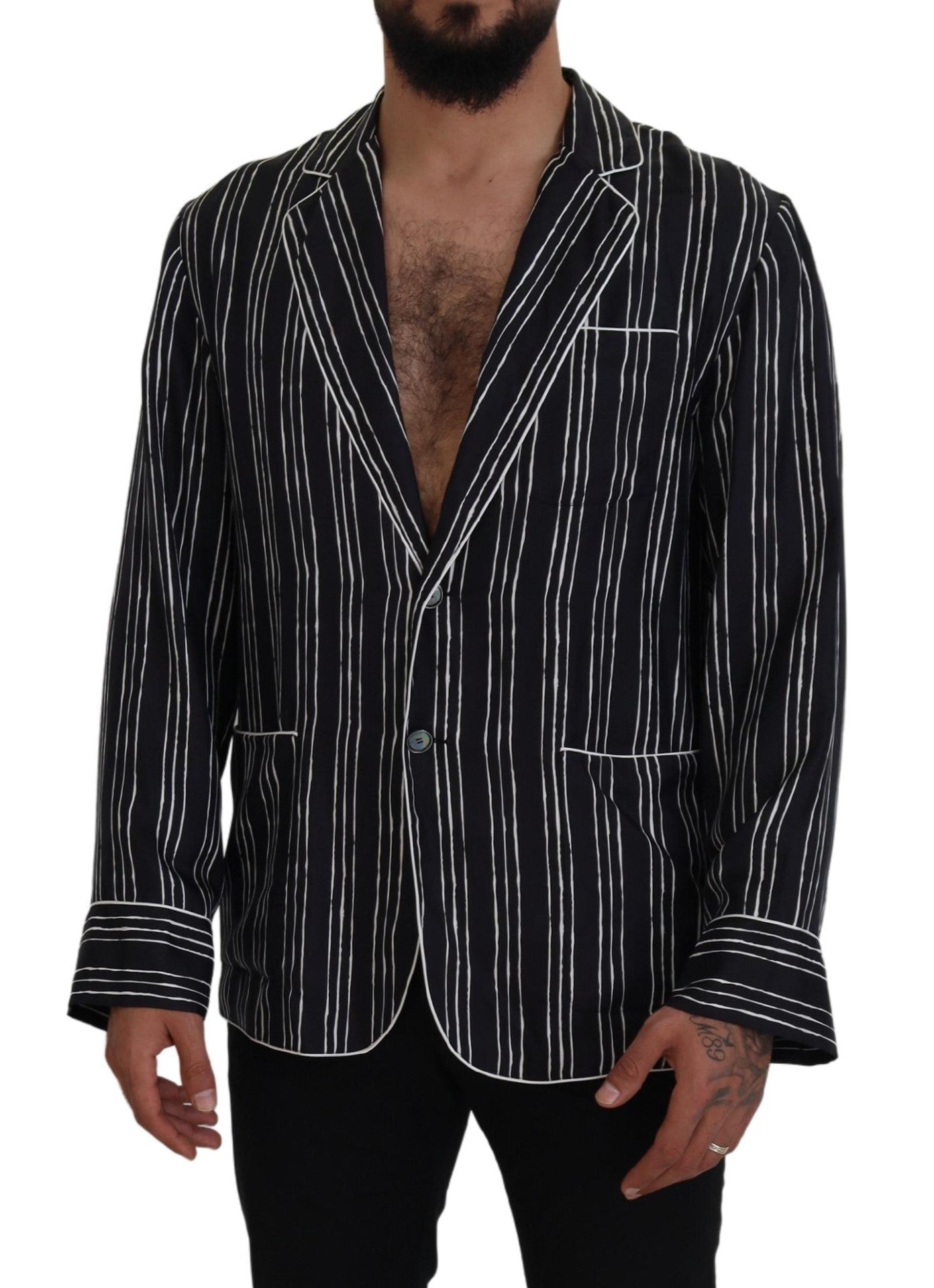 Camisa/chaqueta de pijama de seda a rayas azules de Dolce & Gabbana