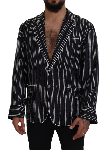 Camisa/chaqueta de pijama de seda a rayas azules de Dolce & Gabbana