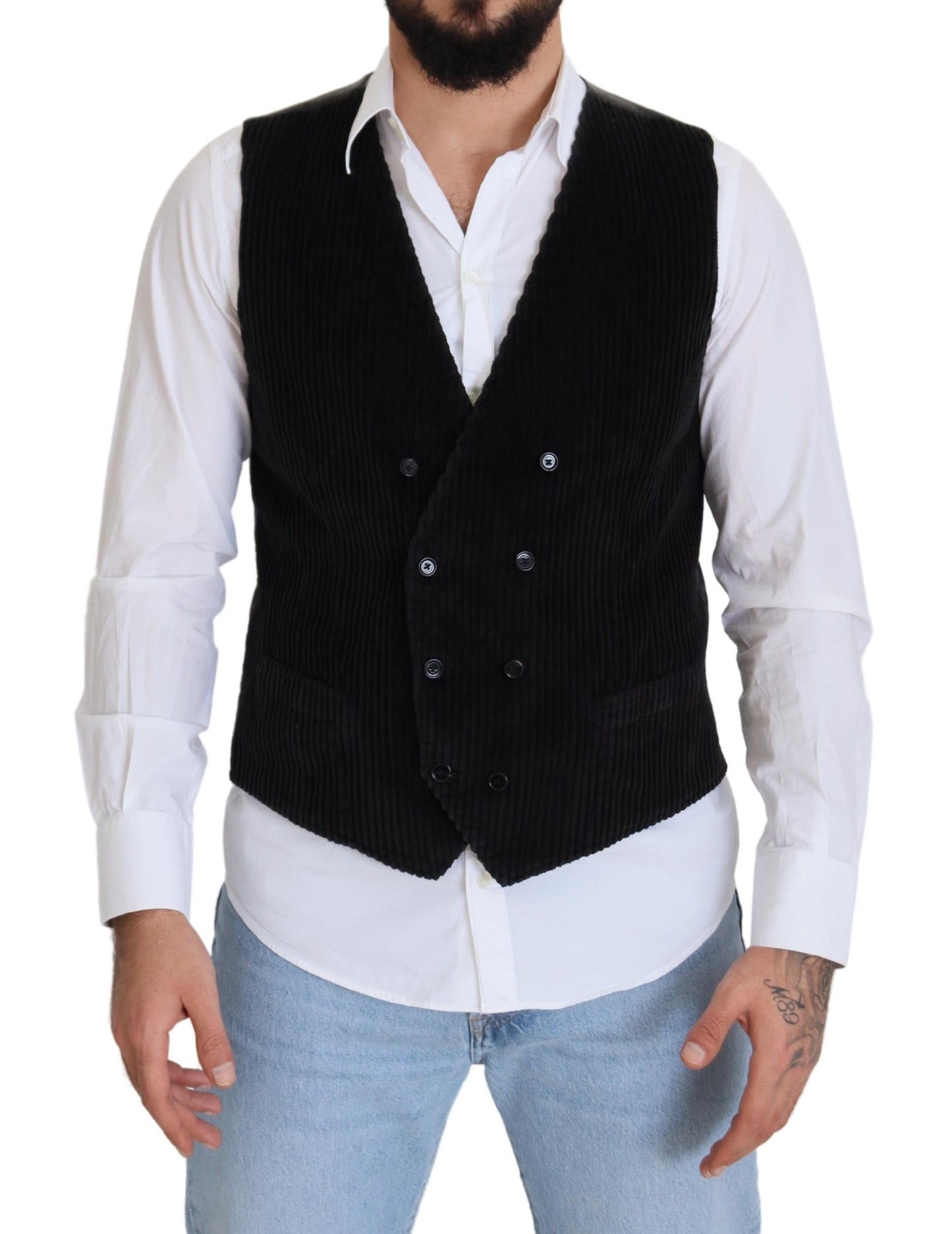 Chaleco de doble botonadura de algodón negro de Dolce & Gabbana