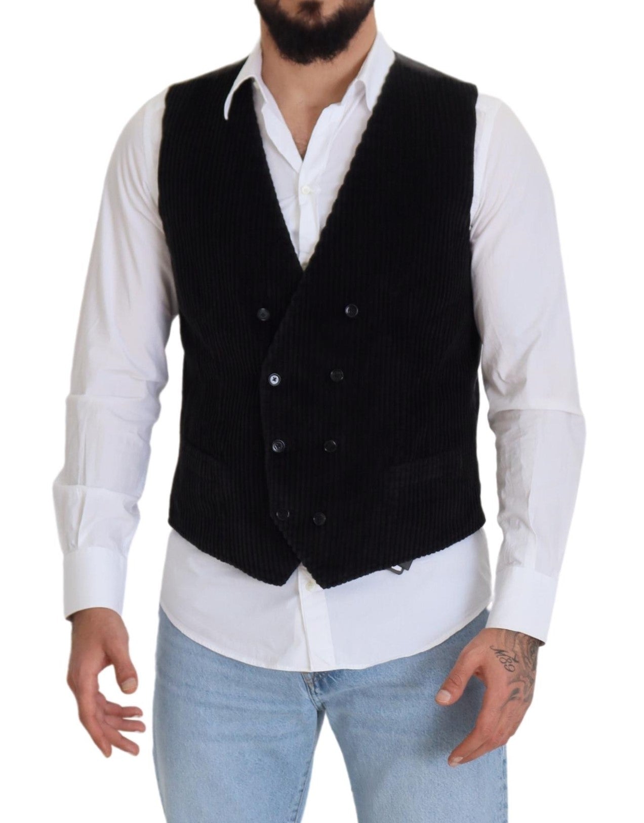 Chaleco de doble botonadura de algodón negro de Dolce & Gabbana