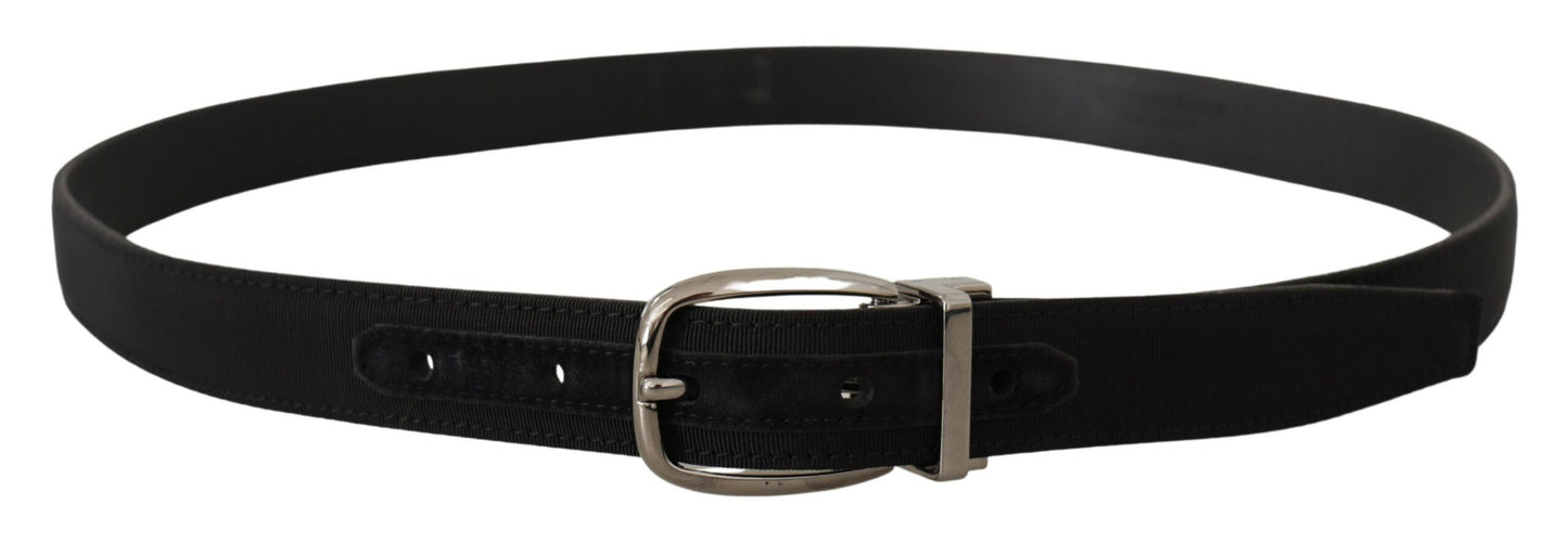 Cinturón Dolce & Gabbana de piel grosgrain negra con hebilla de logo plateado