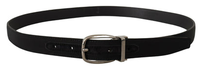 Cinturón Dolce & Gabbana de piel grosgrain negra con hebilla de logo plateado
