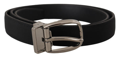 Cinturón Dolce & Gabbana de piel grosgrain negra con hebilla de logo plateado