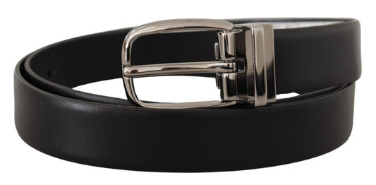Cinturón Dolce & Gabbana de cuero negro con hebilla de logo de metal plateado cromado