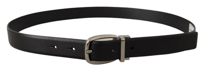 Cinturón Dolce & Gabbana de cuero negro con hebilla de logo de metal plateado cromado
