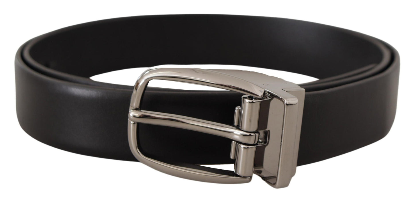 Cinturón Dolce & Gabbana de cuero negro con hebilla de logo de metal plateado cromado