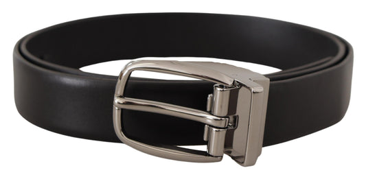 Cinturón Dolce & Gabbana de cuero negro con hebilla de logo de metal plateado cromado