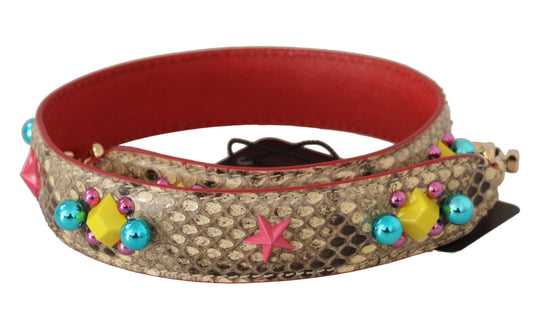 Dolce & Gabbana Bandolera de Piel de Pitón Beige con Cristales