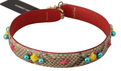 Dolce & Gabbana Bandolera de Piel de Pitón Beige con Cristales