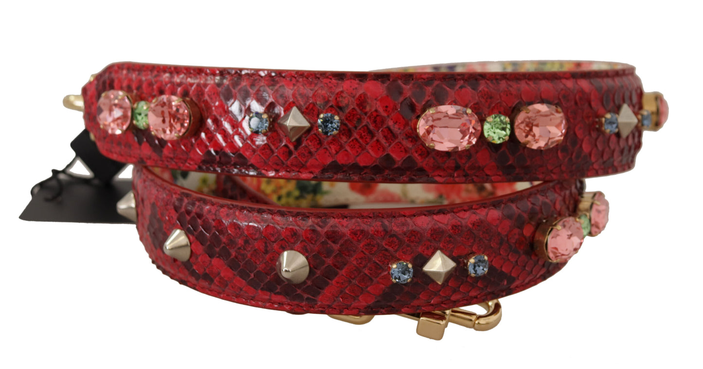 Correa de hombro reversible de cuero exótico rojo con cristales Dolce & Gabbana