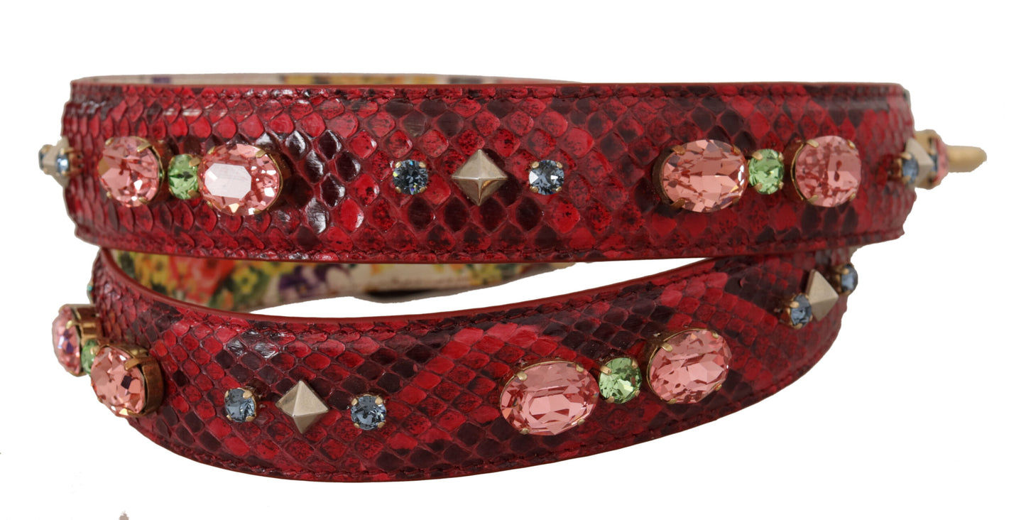 Correa de hombro reversible de cuero exótico rojo con cristales Dolce & Gabbana