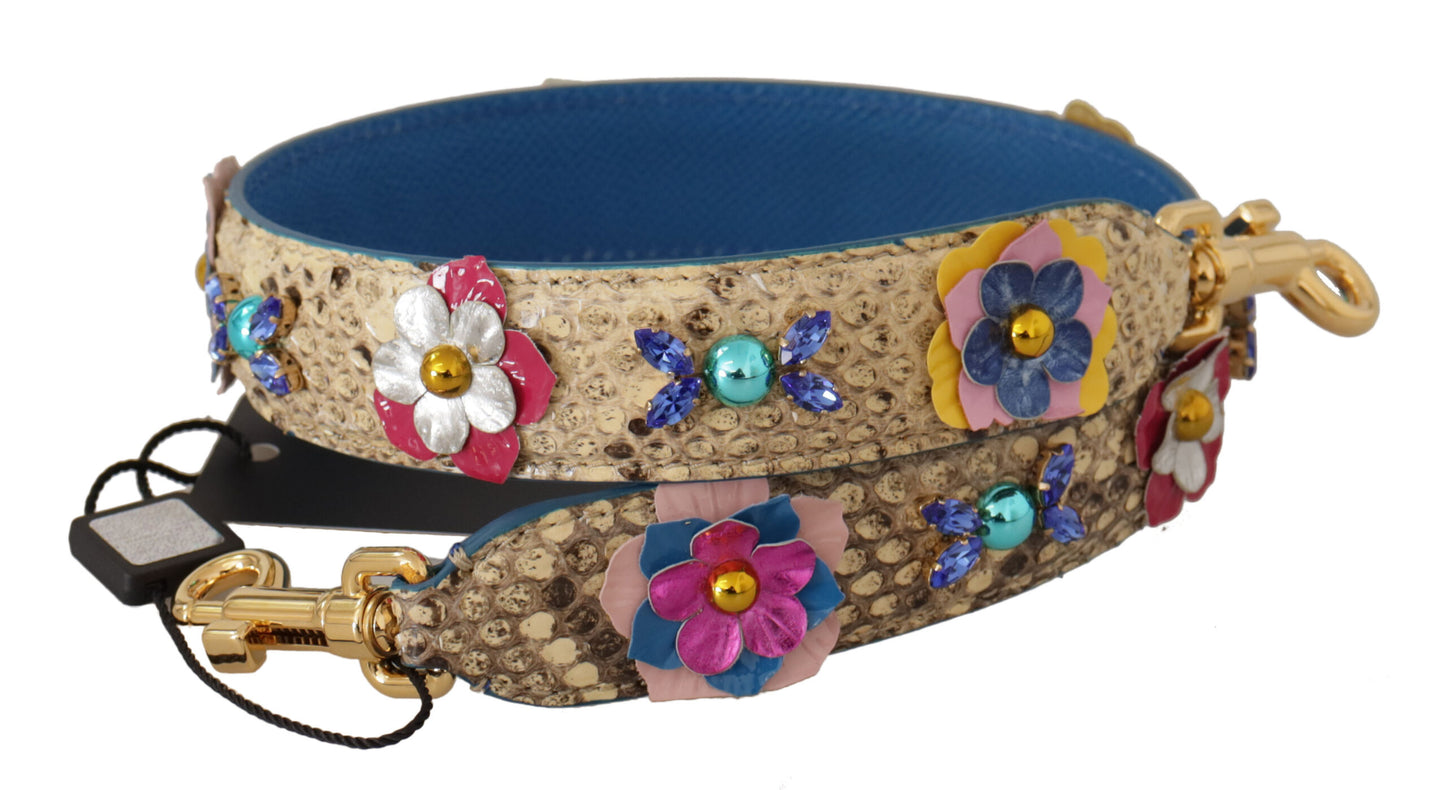 Correa de Hombro Dolce & Gabbana de Cuero de Pitón Beige con Apliques Florales