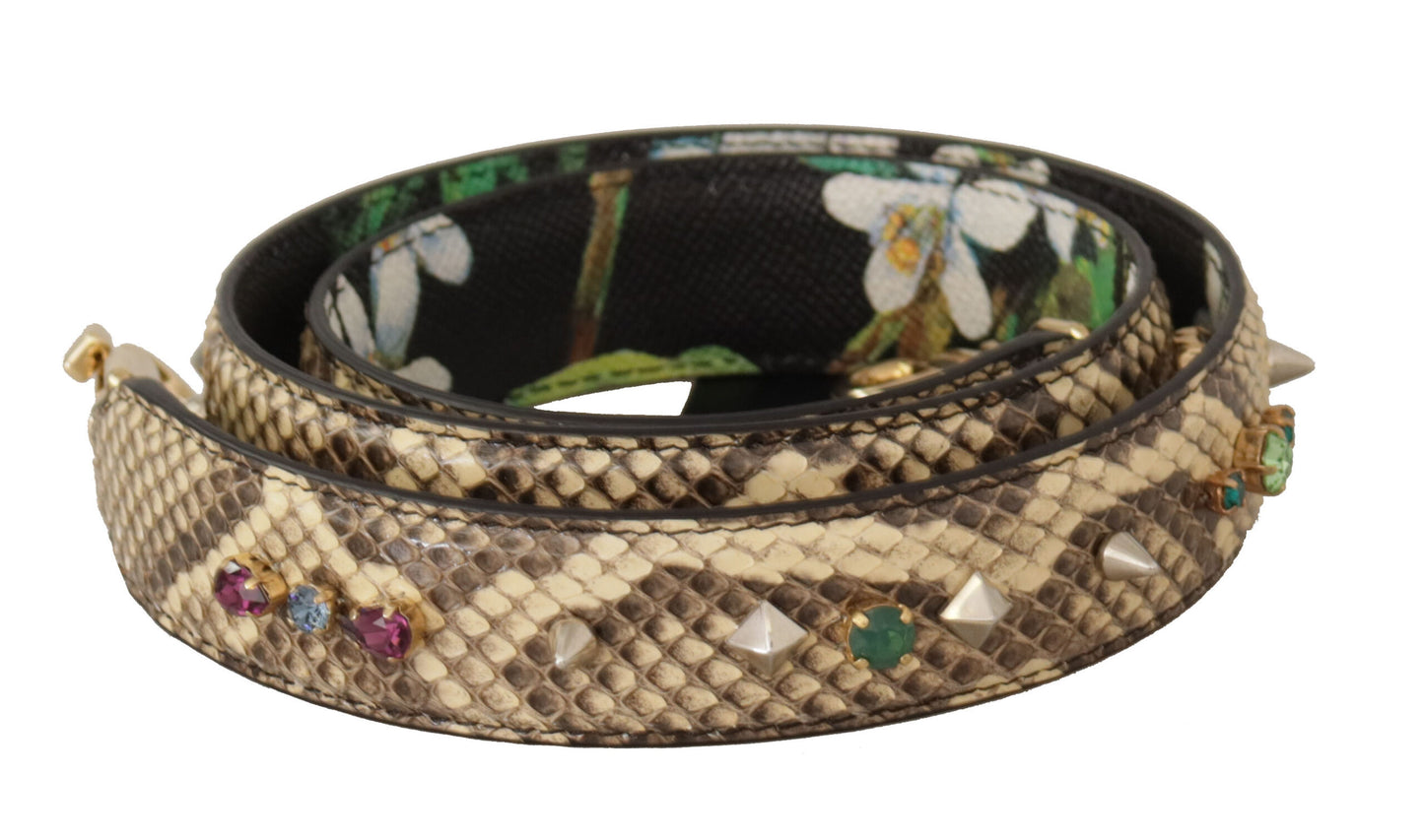Correa de hombro reversible Dolce & Gabbana de cuero exótico beige con cristales