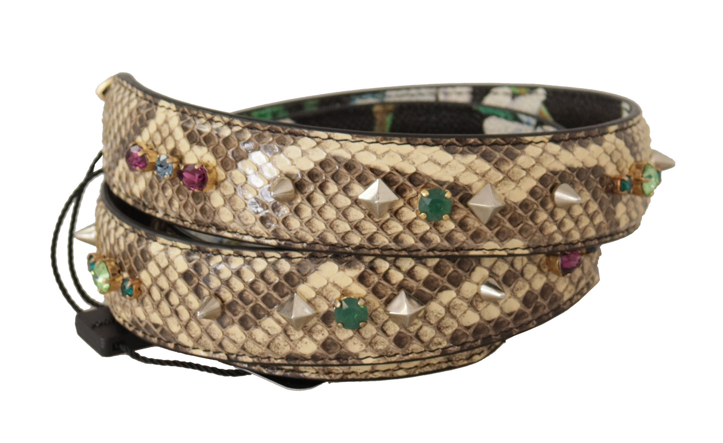 Correa de hombro reversible Dolce & Gabbana de cuero exótico beige con cristales