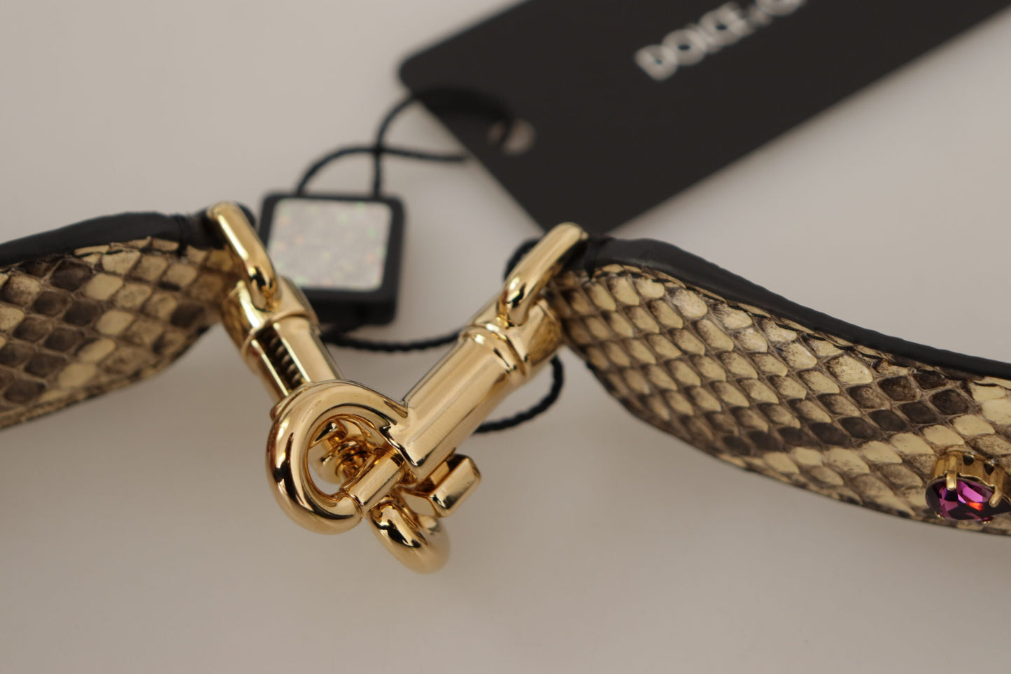 Correa de hombro reversible Dolce & Gabbana de cuero exótico beige con cristales