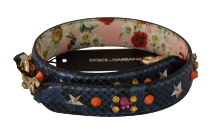 Correa de hombro reversible de cuero exótico azul con cristales de Dolce & Gabbana