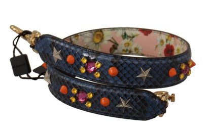 Correa de hombro reversible de cuero exótico azul con cristales de Dolce & Gabbana