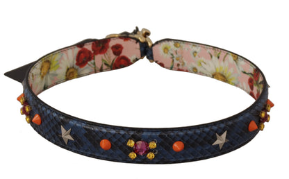 Correa de hombro reversible de cuero exótico azul con cristales de Dolce & Gabbana