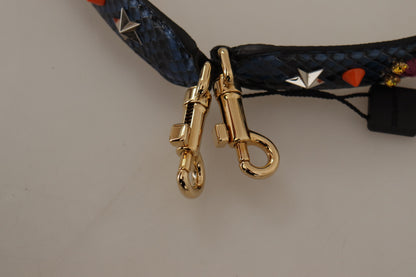 Correa de hombro reversible de cuero exótico azul con cristales de Dolce & Gabbana