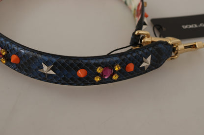 Correa de hombro reversible de cuero exótico azul con cristales de Dolce & Gabbana