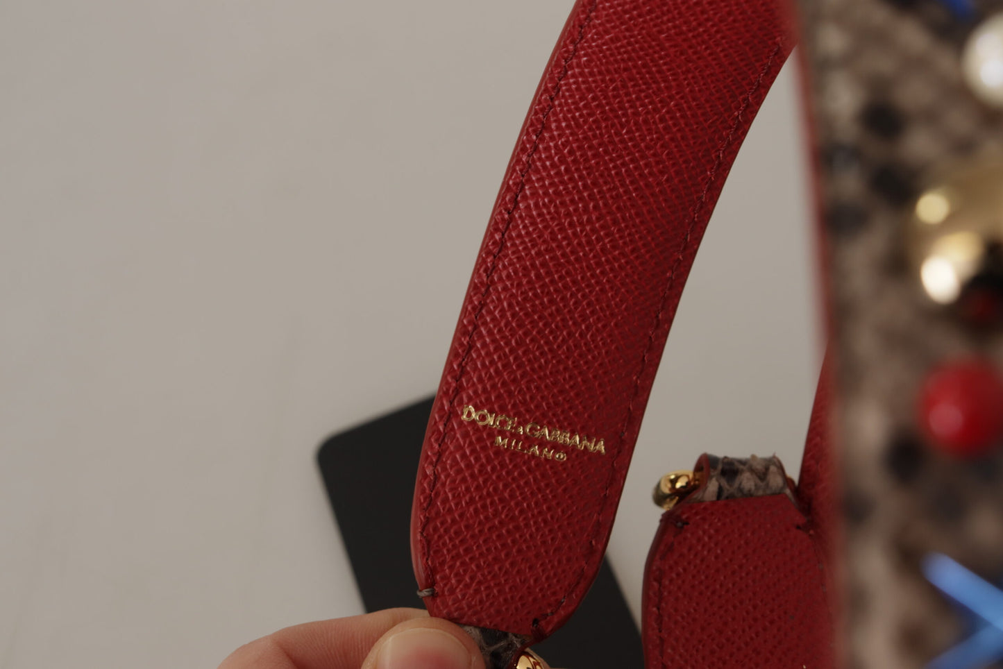 Correa de hombro Dolce & Gabbana de cuero de pitón marrón con tachuelas