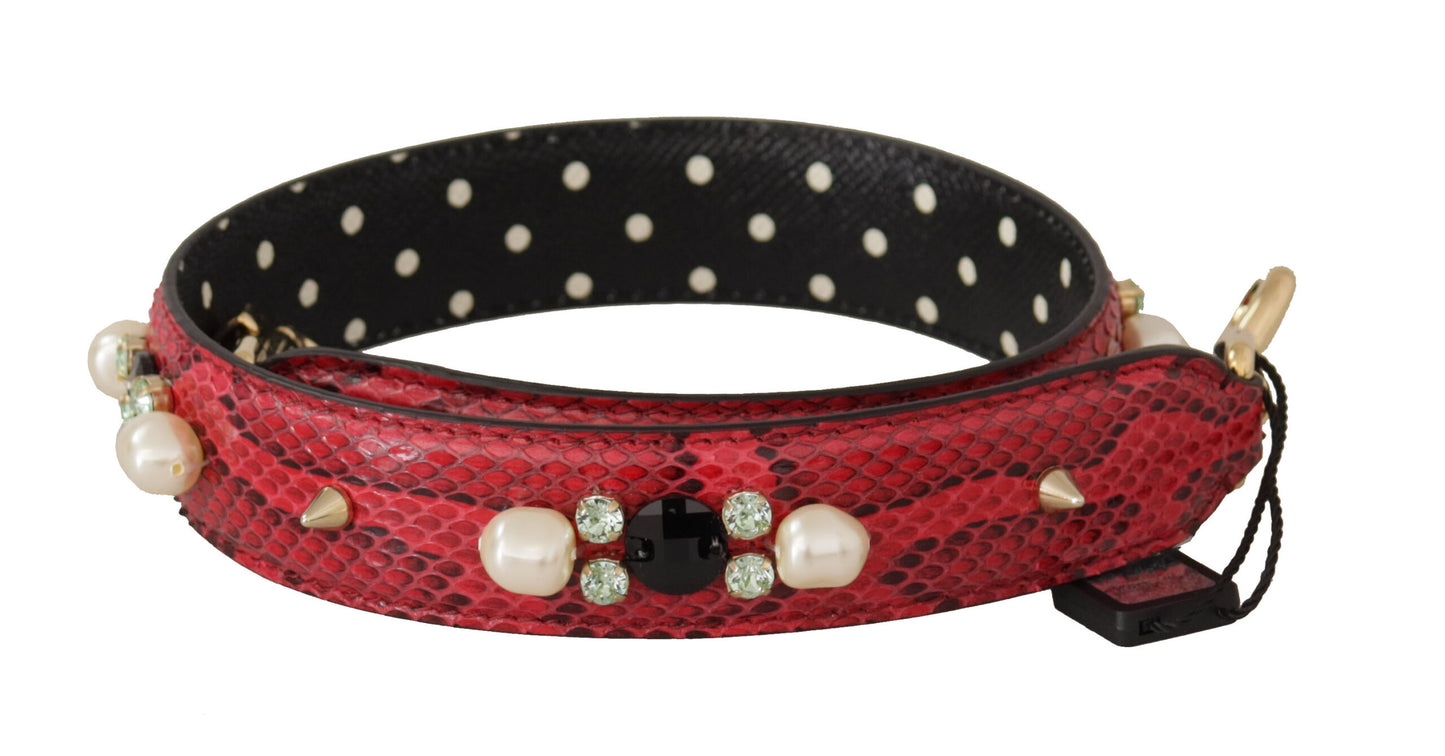 Dolce & Gabbana Correa de Hombro Reversible de Piel de Pitón Roja con Cristales