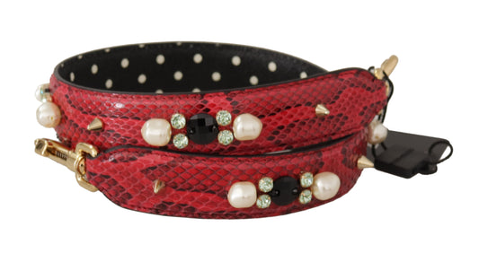 Dolce & Gabbana Correa de Hombro Reversible de Piel de Pitón Roja con Cristales