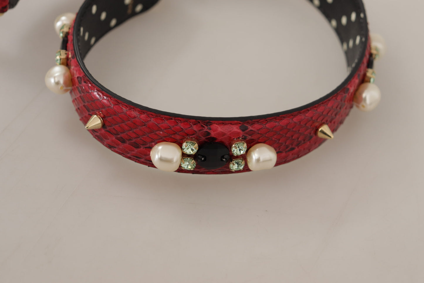 Dolce & Gabbana Correa de Hombro Reversible de Piel de Pitón Roja con Cristales