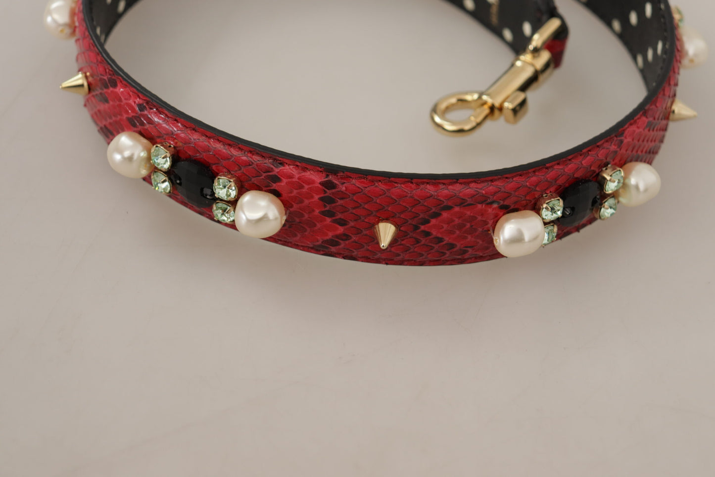 Dolce & Gabbana Correa de Hombro Reversible de Piel de Pitón Roja con Cristales